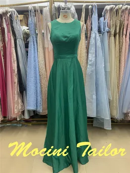 Зеленое Длинное атласное вечернее платье 2024 с круглым вырезом, Элегантное, расшитое бисером Платье luckgirls На заказ от mocini tailor