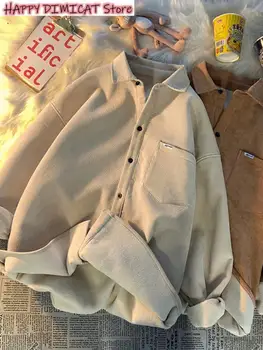 Мужская теплая блузка Топ, Японская рубашка с утолщенным теплым воротником, модная осенне-зимняя куртка в стиле ретро в Гонконгском стиле Оверсайз