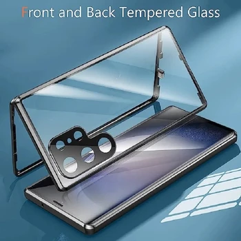 Роскошный Магнитный двухсторонний стеклянный чехол для телефона Samsung Galaxy S21 S22 Ultra S23 с защитной зеркальной защитой от падения задней крышки 0