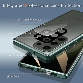 Роскошный Магнитный двухсторонний стеклянный чехол для телефона Samsung Galaxy S21 S22 Ultra S23 с защитной зеркальной защитой от падения задней крышки 2