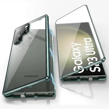Роскошный Магнитный двухсторонний стеклянный чехол для телефона Samsung Galaxy S21 S22 Ultra S23 с защитной зеркальной защитой от падения задней крышки 5
