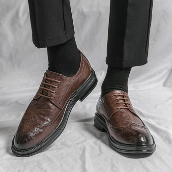 Обувь для мужчин, Кожаная деловая одежда, Универсальное официальное дерби, Оксфорд, Офисная повседневная амортизирующая Износостойкая обувь, Лоферы