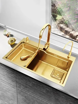 Многофункциональная раковина Gold Nano 304 из нержавеющей стали, большая мойка с одной мойкой, кухонная раковина для мытья посуды, Бытовая техника