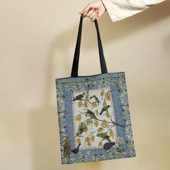 Yikeluo Новозеландская Цветочная сумка Tui Bird С Цветочным Дизайном, Женская Экологичная Сумка Kiwi Bird, Сумка Для Покупок Большой Емкости, Повседневная Сумка-Тоут