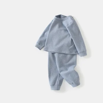 Корейская весна 2024, Комплект из 2 предметов для сна для маленьких мальчиков, Хлопковые мультяшные топы с длинными рукавами, Однотонный брючный костюм для маленьких мальчиков, домашняя одежда 0