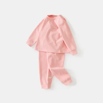 Корейская весна 2024, Комплект из 2 предметов для сна для маленьких мальчиков, Хлопковые мультяшные топы с длинными рукавами, Однотонный брючный костюм для маленьких мальчиков, домашняя одежда 4