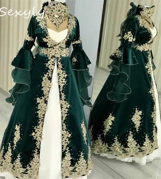 Роскошное Изумрудно-Зеленое Турецкое Свадебное Платье С Бисером Morrocan Abaya Свадебные Платья В Мусульманском Стиле В стиле Кантри Luxe Gothic Vintage Bride Chic