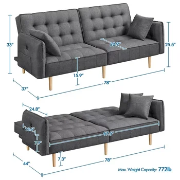 Раскладной диван-футон из пены с эффектом памяти Alden Design с USB, серая мебель для гостиной, Диван, Диван-кровать 2