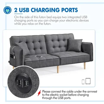 Раскладной диван-футон из пены с эффектом памяти Alden Design с USB, серая мебель для гостиной, Диван, Диван-кровать 3
