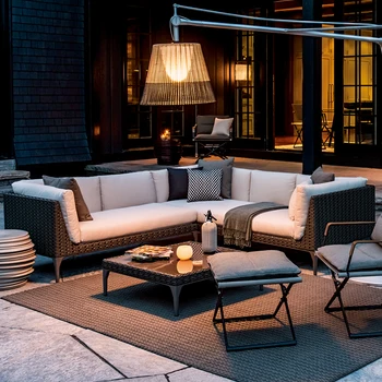 Индивидуальный скандинавский уличный диван из ротанга, комбинированный комплект для отдыха на открытом воздухе, водонепроницаемая и солнцезащитная мебель для балкона 0