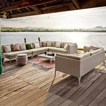Индивидуальный скандинавский уличный диван из ротанга, комбинированный комплект для отдыха на открытом воздухе, водонепроницаемая и солнцезащитная мебель для балкона 2