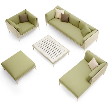 Индивидуальный скандинавский уличный диван из ротанга, комбинированный комплект для отдыха на открытом воздухе, водонепроницаемая и солнцезащитная мебель для балкона 3
