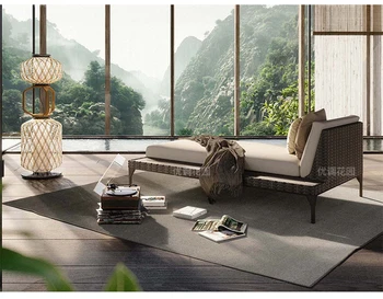 Индивидуальный скандинавский уличный диван из ротанга, комбинированный комплект для отдыха на открытом воздухе, водонепроницаемая и солнцезащитная мебель для балкона 4