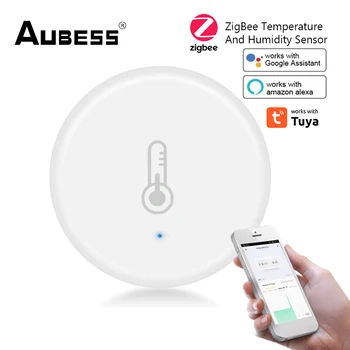 Умный датчик температуры и влажности Tuya Zigbee, внутренний термометр, монитор для домашней работы С Alexa, Google Home Assistant 0