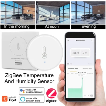 Умный датчик температуры и влажности Tuya Zigbee, внутренний термометр, монитор для домашней работы С Alexa, Google Home Assistant 1