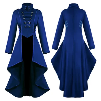Новое длинное пальто в стиле ретро с лацканами и неровным подолом в средневековом стиле для женщин
