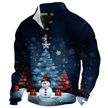 2023 Рождественская мужская толстовка, пуловер на пуговицах, 3D принт, модные праздничные топы с длинным рукавом, мужская свободная одежда, уличная одежда с принтом