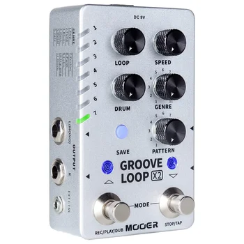 Петлитель для стереогитары Mooer Groove Loop X2 с 14 Слотами сохранения Педали драм-машины, 121 Барабан различной 10-минутной емкости на дорожку