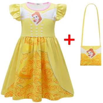 Детское платье принцессы для девочек, платье принцессы-русалки Frozen Elsa Belle, платье Jasmine, летнее платье для маленьких девочек с сумкой, комплект из 2 предметов 1