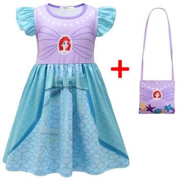 Детское платье принцессы для девочек, платье принцессы-русалки Frozen Elsa Belle, платье Jasmine, летнее платье для маленьких девочек с сумкой, комплект из 2 предметов 2