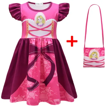 Детское платье принцессы для девочек, платье принцессы-русалки Frozen Elsa Belle, платье Jasmine, летнее платье для маленьких девочек с сумкой, комплект из 2 предметов 3