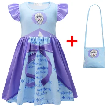 Детское платье принцессы для девочек, платье принцессы-русалки Frozen Elsa Belle, платье Jasmine, летнее платье для маленьких девочек с сумкой, комплект из 2 предметов 4