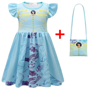 Детское платье принцессы для девочек, платье принцессы-русалки Frozen Elsa Belle, платье Jasmine, летнее платье для маленьких девочек с сумкой, комплект из 2 предметов 5