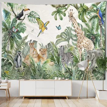 Тропический лес растение гобелен животные цветы и птицы настенное художественное украшение одеяло коврик для йоги в стиле хиппи простыня скатерть