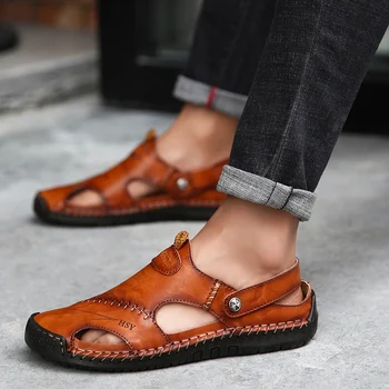 Мужские сандалии 2023, классические слипоны, мягкая обувь на платформе, мужские удобные сандалии на плоской подошве, мужская кожаная обувь, лидер продаж, мужская обувь