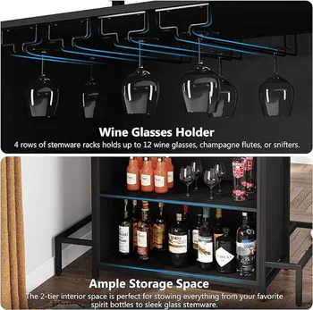 Домашний Барный шкаф Tribesigns с Подставкой для ног, Промышленный 3-Ярусный Барный стол для Ликеров со Стойкой для бокалов и Местом для хранения вина 2