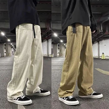 Рабочая одежда, брюки для мужчин, осенний тренд, уличные брюки свободного кроя в японском стиле, ретро, прямая труба, Широкие брюки, повседневные длинные брюки