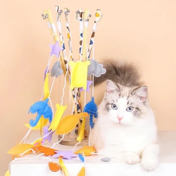 Прекрасная Кошачья палочка-игрушка Прекрасная Кошачья кисточка-палочка с помпоном, Сказочный Колокольчик, игрушка-дразнилка для котенка, Интерактивная игрушка для кошки, пластиковый Питомец с кисточкой для котенка 1