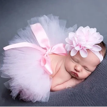 Одежда для новорожденных девочек Повязка на голову с цветочным узором Сетчатое бальное платье Юбкипачки Реквизит для фотосъемки Комплект детской одежды