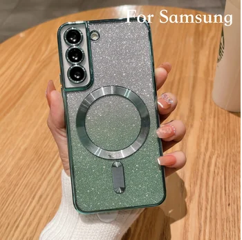 Для Samsung Galaxy S23 Ultra Case S22 S21 FE Plus сумка Роскошное Покрытие Силикагелевое Кольцо Задняя Крышка Телефона Фиолетовый Женственность Зеленый