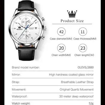 Оригинальные кварцевые часы OLEVS для мужчин с кожаным ремешком Простые модные наручные часы ведущего бренда Водонепроницаемые Светящиеся часы с датой Мужские часы 3