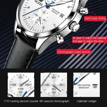 Оригинальные кварцевые часы OLEVS для мужчин с кожаным ремешком Простые модные наручные часы ведущего бренда Водонепроницаемые Светящиеся часы с датой Мужские часы 4