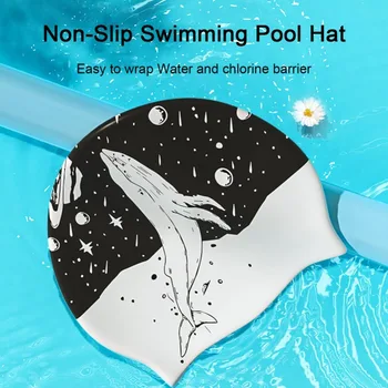 Шапочка для плавания с двусторонним принтом, мужская водонепроницаемая черная силиконовая шапочка для плавания, силиконовая шапочка для бассейна, для плавания 0