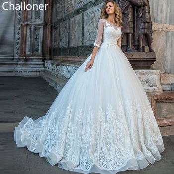 Свадебное платье с короткими рукавами Challoner 2023 с поясом и белыми кружевными аппликациями, свадебные платья принцессы с открытой спиной, Vestidos de Novia