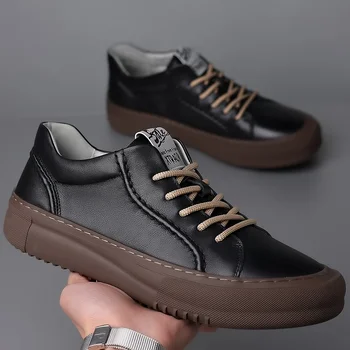 Классические Универсальные мужские кроссовки, черные дышащие уличные туфли на плоской подошве, Модная Молодежная Белая Повседневная обувь, Роскошная мужская обувь из натуральной кожи