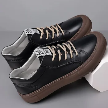 Классические Универсальные мужские кроссовки, черные дышащие уличные туфли на плоской подошве, Модная Молодежная Белая Повседневная обувь, Роскошная мужская обувь из натуральной кожи 4