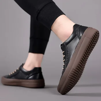 Классические Универсальные мужские кроссовки, черные дышащие уличные туфли на плоской подошве, Модная Молодежная Белая Повседневная обувь, Роскошная мужская обувь из натуральной кожи 5