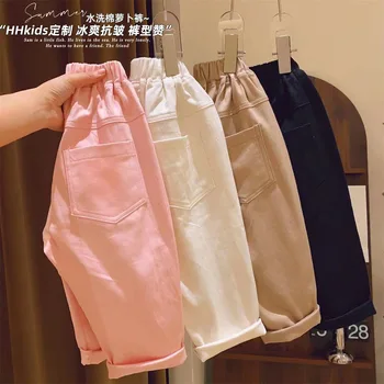 Детские повседневные брюки 2023, весенне-летние брюки для девочек, детские корейские модные брюки свободного кроя, корейские детские брюки