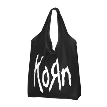 Многоразовые сумки для покупок с логотипом Korn Band для продуктов, складные продуктовые сумки Nu Metal, моющиеся большие сумки-тоут