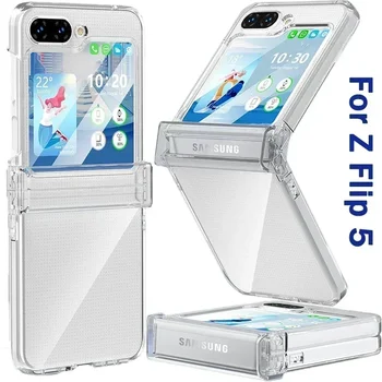 Для Samsung Galaxy Z Флип 5 Чехол для мобильного телефона с защитой на шарнирах, полное покрытие, жесткий ПК, противоударные Тонкие прозрачные чехлы