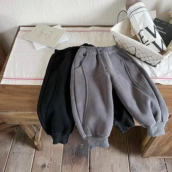 Зимняя одежда для мальчиков, спортивные штаны, новинка 2023 года, детская одежда, осенне-зимние флисовые брюки с подкладкой, штаны для отдыха для мальчиков
