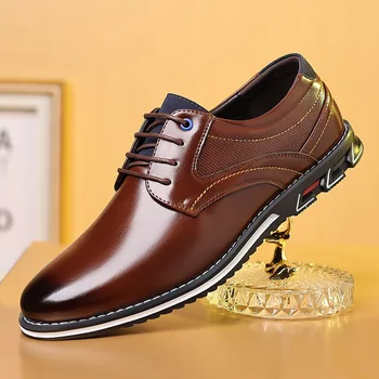 Обувь с эластичной лентой для мужчин, брендовая повседневная обувь, мужская кожаная обувь на мягкой плоской подошве, обувь для деловых людей 2023, кроссовки с эластичным носком для обуви