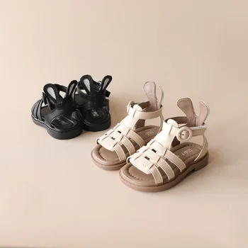 Летние сандалии-гладиаторы для маленьких девочек, детская кожаная обувь, пляжная обувь принцессы, первые ходунки