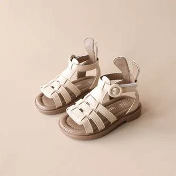 Летние сандалии-гладиаторы для маленьких девочек, детская кожаная обувь, пляжная обувь принцессы, первые ходунки 1