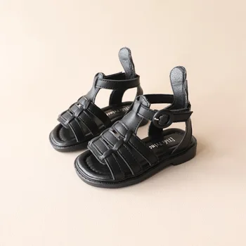 Летние сандалии-гладиаторы для маленьких девочек, детская кожаная обувь, пляжная обувь принцессы, первые ходунки 2