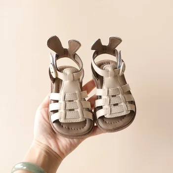Летние сандалии-гладиаторы для маленьких девочек, детская кожаная обувь, пляжная обувь принцессы, первые ходунки 3